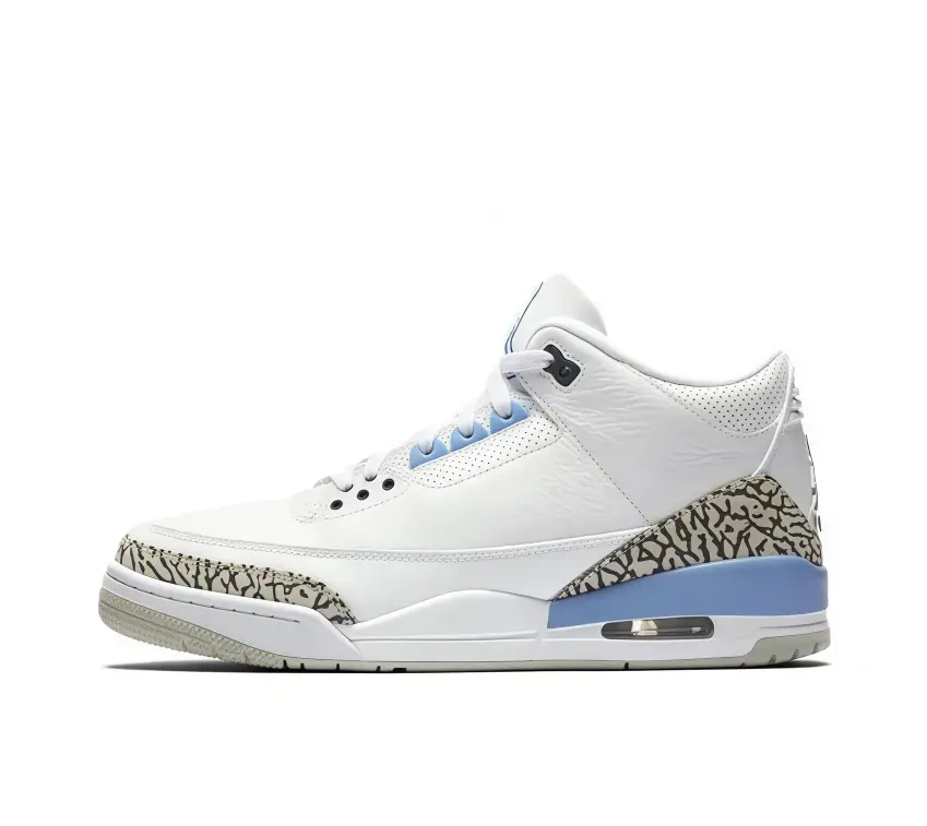 Unisex Classic Mid Top Basketball Sneakers Polished White Cowhide Upper Pale Blue Accent With Elephant Cracked Leather Panels Shock Absorbing Cushion Midsole All Day Comfort Trendy Athletic Footwear For Street Style & Daily Walking