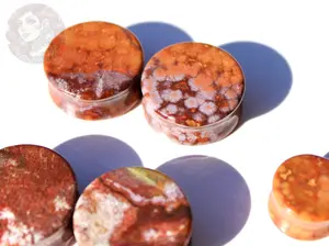 Natural Ocean Jasper Double Flare Ear Gauges Pair - Polished, Earthy Tones, Unique Balance-Focused Gemstone Body Jewelry for Stretched Ear Piercings