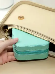 Portable Faux Leather Jewelry Storage Box, Travel Ring Earring Necklace Organizer, Zipper Closure, Soft Suede Lining, Jewelry Storage Unit