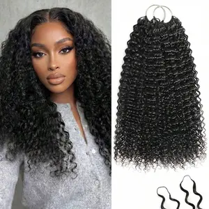 Bling Hair Kinky Curly Feather Crochet Human Hair For Women14-22 Inch 50g/200g Pre-Separated Invisible Miracle Knots Hair Extensions, Wet And Wavy Lightweight Reusable Human Crochet Bundles Natural Color