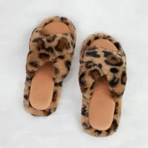 XIXITIAO Women's Plush Print Soft Cross Strap Fluffy Slippers Casual Comfortable Warm Non Slip Slides Home Footwear for Daily Wear Indoor Outdoor Walking Shoes