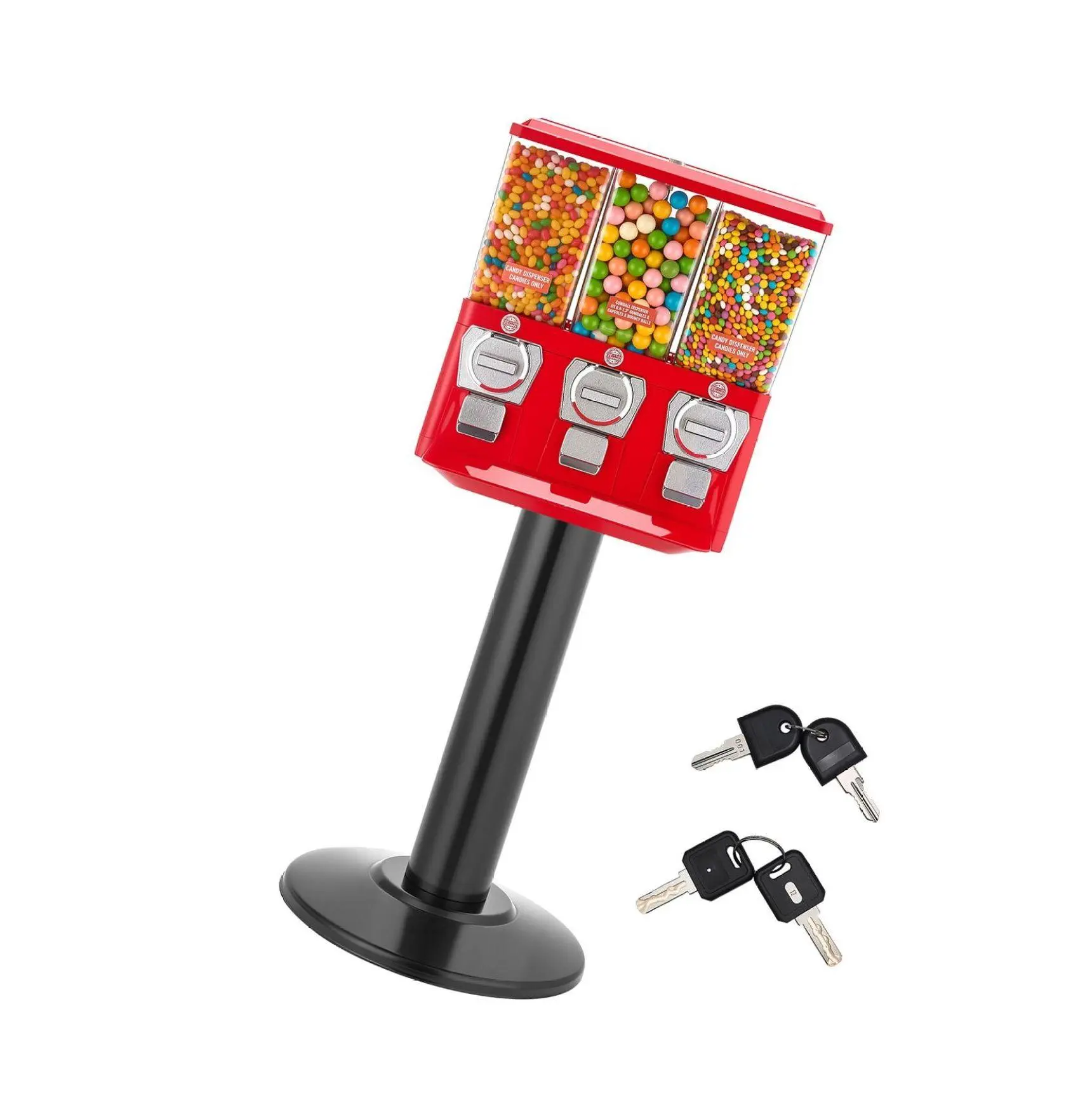 Candy Vending Machine, Triple Bin Gumball Machine with Stand & Cash Box, Vintage Candy Dispenser for Arcades, Shops, Offices, 25 Cent Operation, VEVOR Default