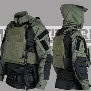 Black gray version tactical top combat clothing spring and autumn long sleeved wind frog suit pants set jacket guard