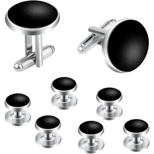 8 Pcs Tuxedo Buttons and Cufflinks Tuxedo Cufflinks and Studs Set Tuxedo Shirt Studs for Men Wedding Accessories Business Gift Tux Studs Classic Mens Cufflinks Shirts Cuff Links (Black & Silver)