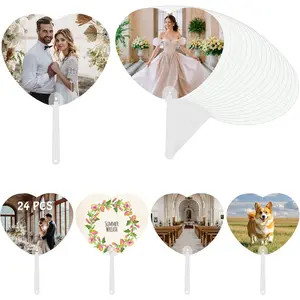 24 Pcs Sublimation Wedding Fans Blank, Double-Sided DIY Sublimation Hand Fans for Church Parties & Graduation Party Favors & Wedding Fan for Guests