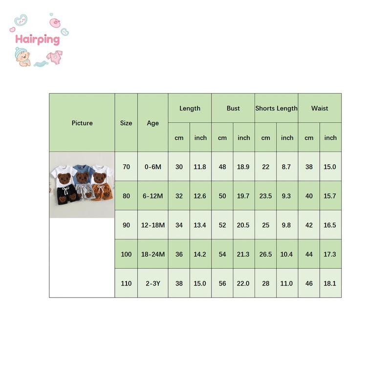 Baby Boys Summer 2-piece Outfits, Cartoon Bear Pattern Short Sleeve T-shirt and Casual Elastic Shorts Set, Casual Baby Boys Outfits