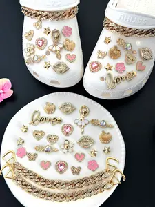 Rose Gold Rhinestone Shoe Buckle Set, Ballet Dancer Heart & Love Decor, Trendy Hole Shoes Accessories, Fashionable Footwear Accessory