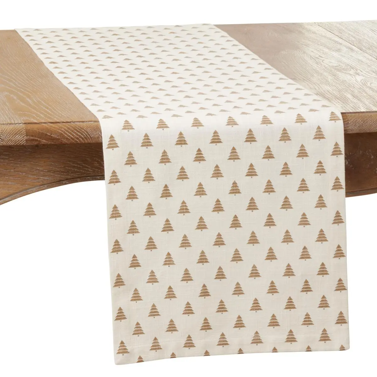 SARO 7555.GL1472B 14 x 72 in. Oblong Gold Christmas Trees Design Table Runner