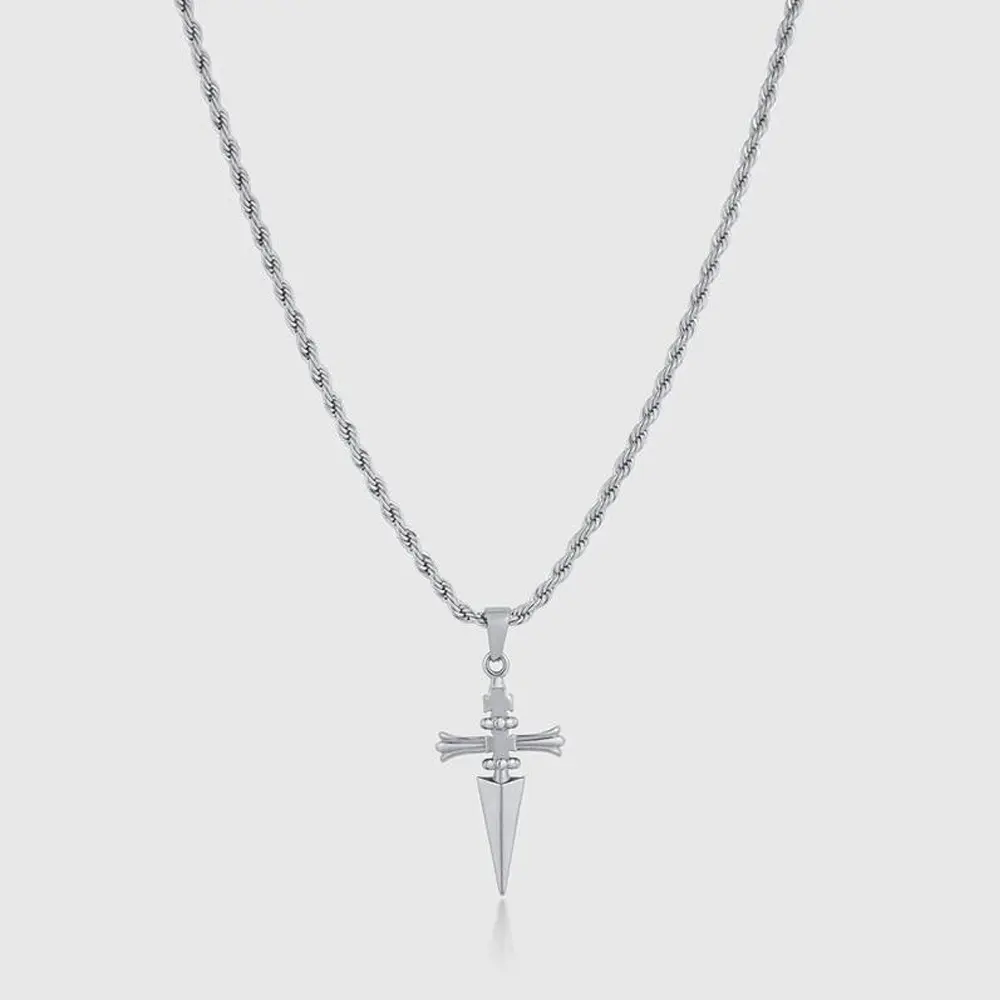 Cross dagger pendant, personalized stainless steel twisted chain necklace, holiday gift Cross dagger pendant, personalized stainless steel twisted chain necklace, holiday gift