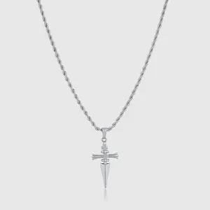 Cross dagger pendant, personalized stainless steel twisted chain necklace, holiday gift
