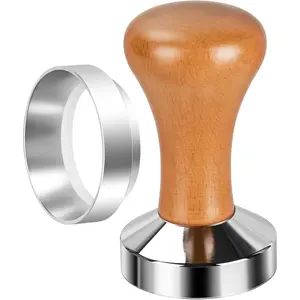 Premium Barista 51mm Stainless Steel Espresso Coffee Tamper Solid Wood Handle Coffee Press Tool With 51mm Espresso Dosing Funnel