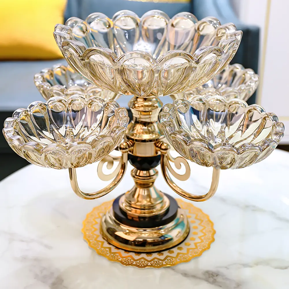 【Clearance Sale】Homary Smooth Rotatable Metal-Glass Fruit & Vegetable Basket, Multilayer Decorative Kitchen Organizer with Rose Gold Base, Home Storage Rotating Tray for Kitchen Organizers and Storage, Vegetable Baskets For Kitchen