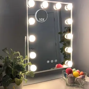 Mirror with Lights Makeup Mirror with Lights 12 Dimmable Bulbs Hollywood Lighted Makeup Mirror Detachable 10x Magnification 3 Color Lighting Modes