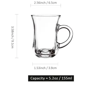 LavoHome Set of 12 Turkish Style Tea/Espresso Glass cups with Handles, 4 1/2 Oz.