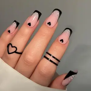 Colorblock Fake Nails with Nail File & Tape, 24pcs/set French Style Press on Nails for Women & Girls DIY Nail Art, Elegant Stick on Nails Kit