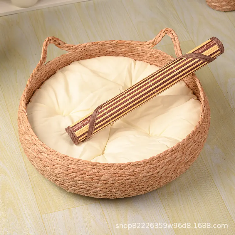 Cattail grass cat bed +white cushion + cooling mat