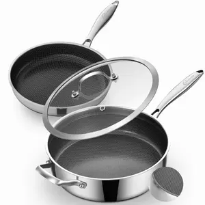 2-Piece Hybrid Ceramic Nonstick Pan Set – 7 Qt Sauté Pan & 12-In Fry Pan with Lid, Tri-Ply Stainless Steel, Oven & Dishwasher Safe