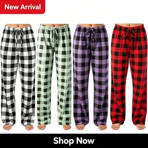 The Everywhere Plaid Pant | Women’s Polyester Drawstring Pajama Bottoms | TikTok Viral Check Print Pants | Lightweight & Breathable for Spring Fall Lounging