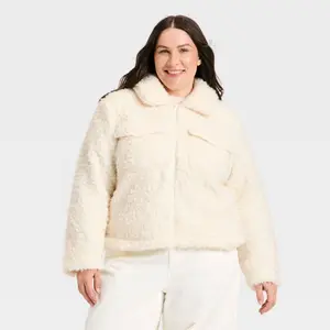 Women's Cozy Faux Shearling Jacket - Universal Thread Cream 3X Women's Cozy Faux Shearling Jacket - Universal Thread Cream 3X
