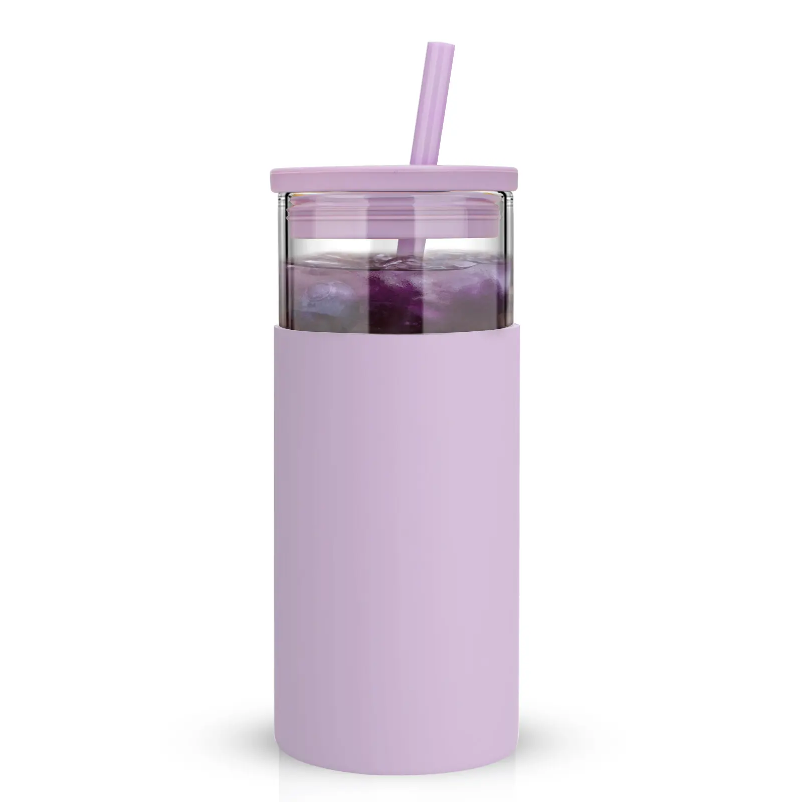 Tronco 20 oz Wide Mouth Stylish Borosilicate Glass Tumbler - Reusable, BPA-Free, Dishwasher Safe with Silicone Lid, Straws & Protective Sleeve for Iced Coffee, Water