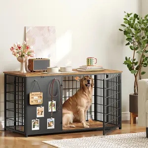 YATINEY 47.2" Dog Crate End Table, Dog Cage with Feeding Reminder, Heavy Duty Dog Kennel Indoor with Attractive Hooks, Wooden Dog Cage End Table, for Large Dog #SpringSale #BigSpringSale