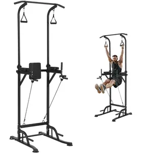 VEVOR Power Tower Dip Station, 10-Level Height Adjustable Pull Up Bar Stand, Multi-Function Home Gym Strength Training Fitness Workout Equipment with 7-Level Adjustable Backrest, PU Elbow Pads, 440LBS