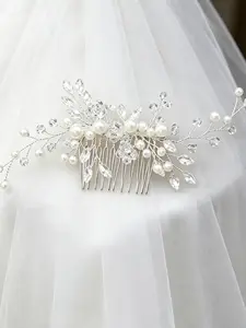Minimalist Pearl Rhinestone Hair Comb, Elegant Crystal Side Comb Hairpin for Women, Wedding Bridal Hair Accessories, Silver Gold Metal Hair Comb for Updo Prom Party, Christmas Thanksgiving Birthday Gift for Mom Wife