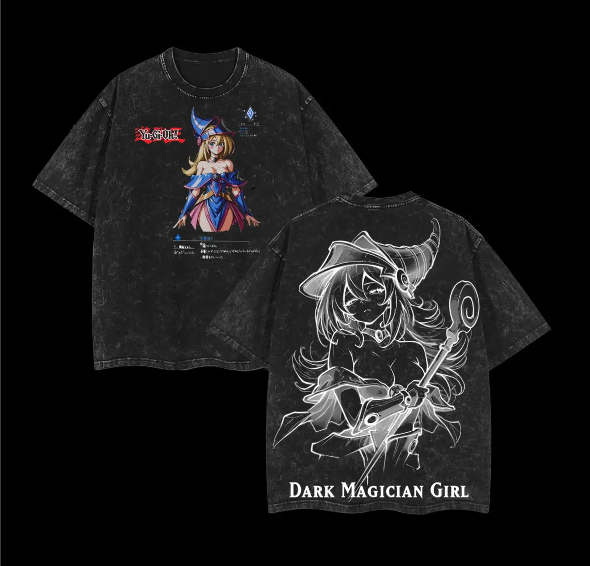 Dark Magician GirlYuGi Oh Anime Double Printed Vintage Washed Tee Heavyweight Cotton Oversized Crew Neck Unisex Retro Streetwear Loose Fit Casual Daily Wear Premium Soft Breathable Manga Graphic Top Ideal Gift for Anime Enthusiasts Fashion Everyday Outfit