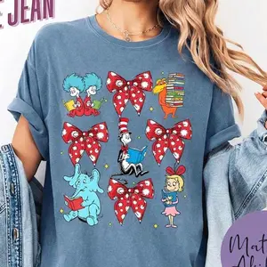 Adult & Youth Reading Day Teacher Shirt, Coquette Book Lover Tee, Cat In The Hat Dr Seuss, Thing 1 Thing 2 Cartoon Teacher Life [Tshirt - Sweatshirt]