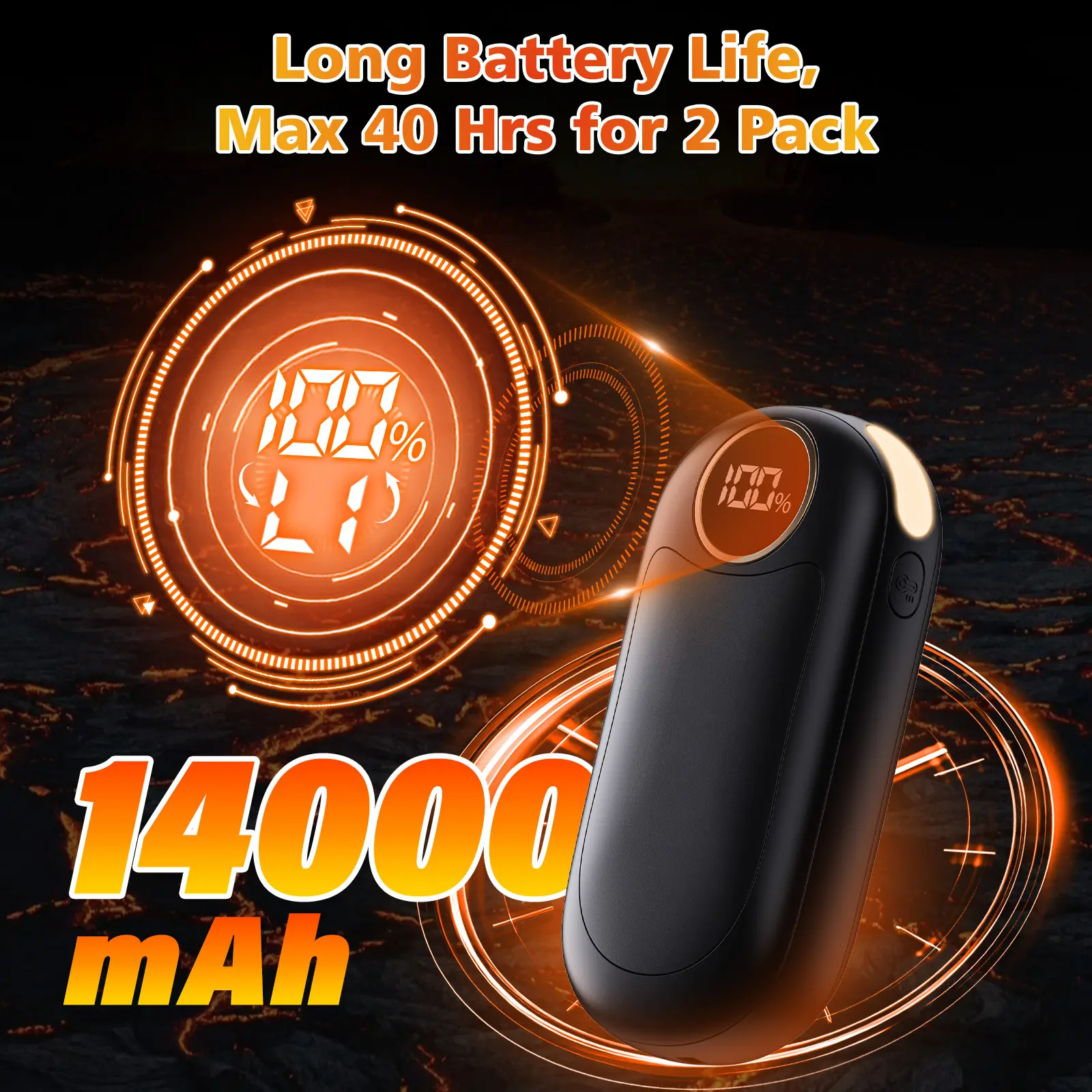 2 Pack 7000mAh Rechargeable Hand Warmers, 4 Heat Levels Up to 131°F, Dual-Sided Fast Heating Pocket Warmers with LED Temperature & Battery Display, Built-in Flashlight, Long Lasting Up to 15H for Hunting, Golf, Camping, Fishing & Outdoor Activities