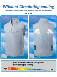 Men's Outdoor Casual Solid Color Vest Jacket, Fitted Workwear Fan Cooling Air Conditioning Suit, Plain Style, One Piece