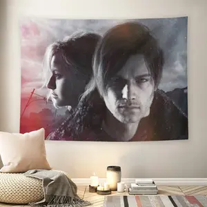 Resident Evil Leon & Ashley Wall Flag, Game Art Print, Mid-century Modern Black Flash Manga Style, Horror Aesthetic, For Adult Fans, Gamer Room Decor, Living Room, Bedroom, Epic Vibe