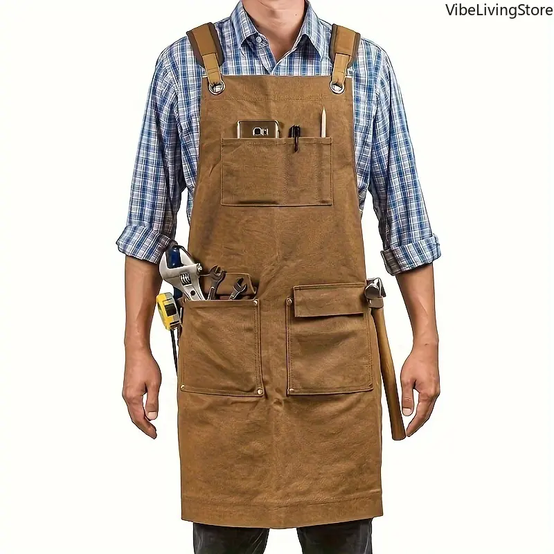 Thick Cotton Canvas Work Apron, Waterproof Cross-Back Bib Apron for Men and Women with Pockets, All-Seasons for Kitchen and Gardening, Kitchen Aprons,travel essentials,camping essentials