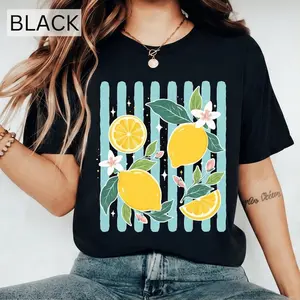 Retro Lemon Floral Summer T-Shirt, Cute Citrus Fruit Tee, Aesthetic Lemon Graphic Top