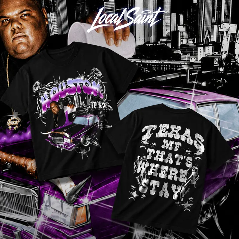 LOCALSAINT Houston TX That's Where I Stay Heavy Cotton Unisex Graphic T-Shirt Hoodie Houston Texas Screwed Up Click DJ Screw 713 Crewneck Tee, Vintage Streetwear Graphic T-Shirt Direct To Garment Breathable Print