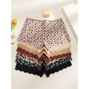 Women's Ice Silk Mid-Waist Underwear Set, Fashion Print Slim Fit Yoga Shorts, Elastic Comfortable All-Season Ladies Briefs