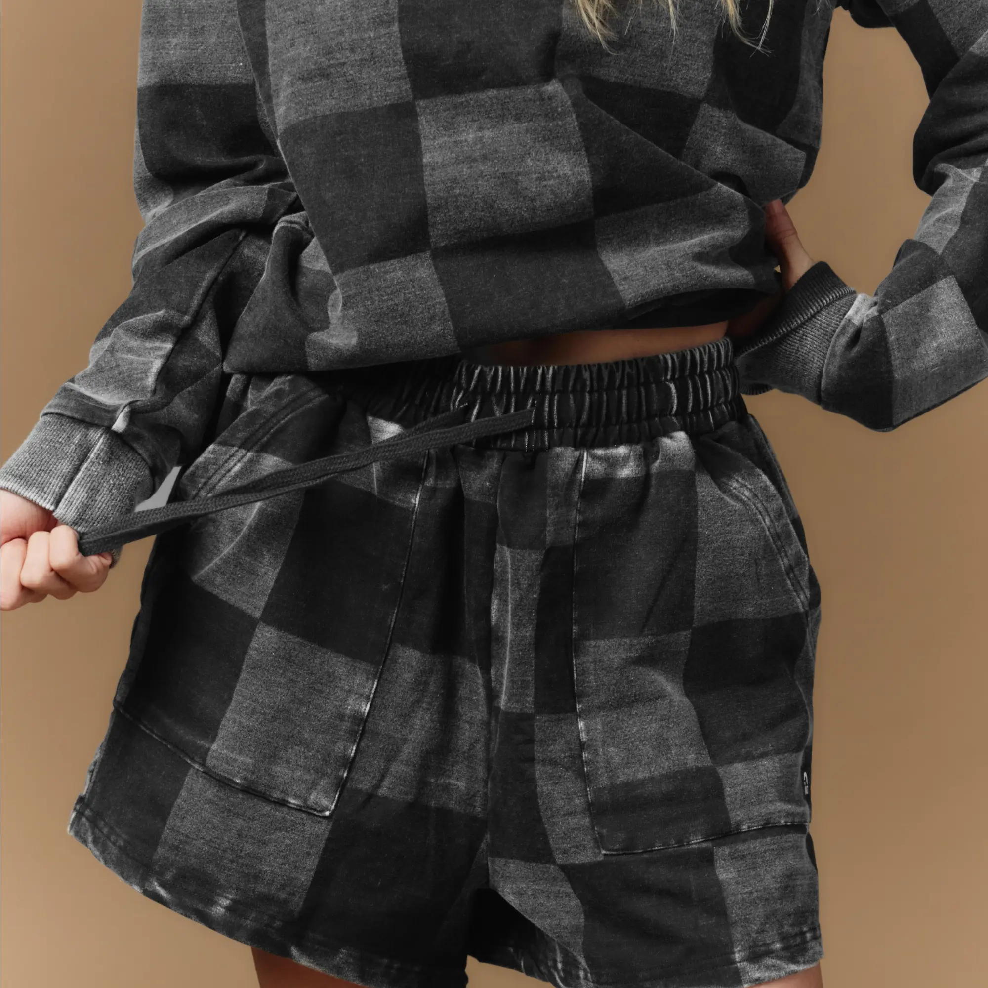 Adult Shorts - Black Denim Check