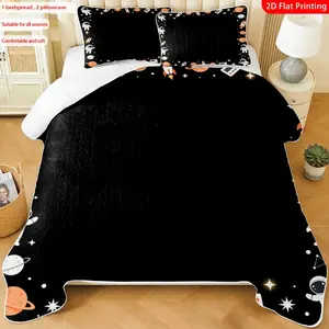 3pcs, 2D flat print Space Theme Bed Cover Set, featuring Astronaut Rocket Planet Design, multiple sizes available, bedding set, festive decorative bedding, ideal for bedroom décor(1 bedspread , 2 pillowcase)