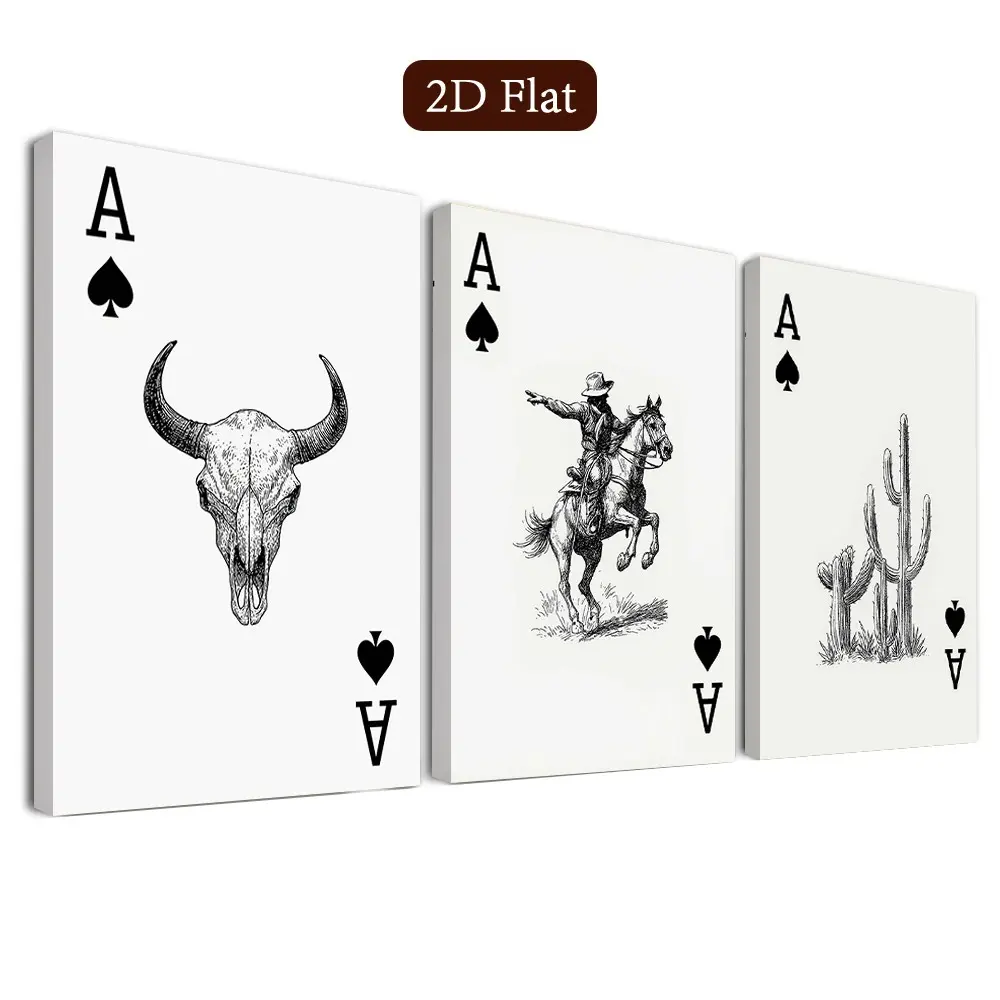 3 Piece Cowboy Theme Wall Art Set, Framed Canvas Prints, Cactus Poster, Western Art, Modern Home Decor, Classroom Fashion Art, Room Decoration
