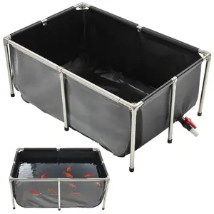 fathersdaygift VEVOR Canvas Fish Pond, 126.8 Gal Above Ground Fish Pond, PVC Koi Tank with Clear Viewing Panel, Rectangular Goldfish Tank with Stainless Steel Frame Drain Valve, for Breeding Koi, Irrigation(Black)