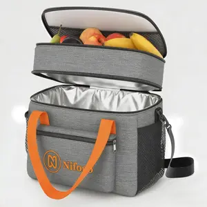 15L Portable Double Deck Insulated Lunch Bag Leakproof Soft Cooler Tote Thermal Cold Preservation Reusable Waterproof for Men Women Work School Camping Picnic Hiking Travel Black
