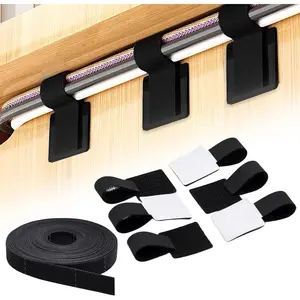 40+1 Hook and Loop  Ties, Sticky- Cord Organizer,  Clip, Self Adhesive Hook and Loop  Straps,  Management Under Desk, Adjustable Nylon Wire for , Office (Black)