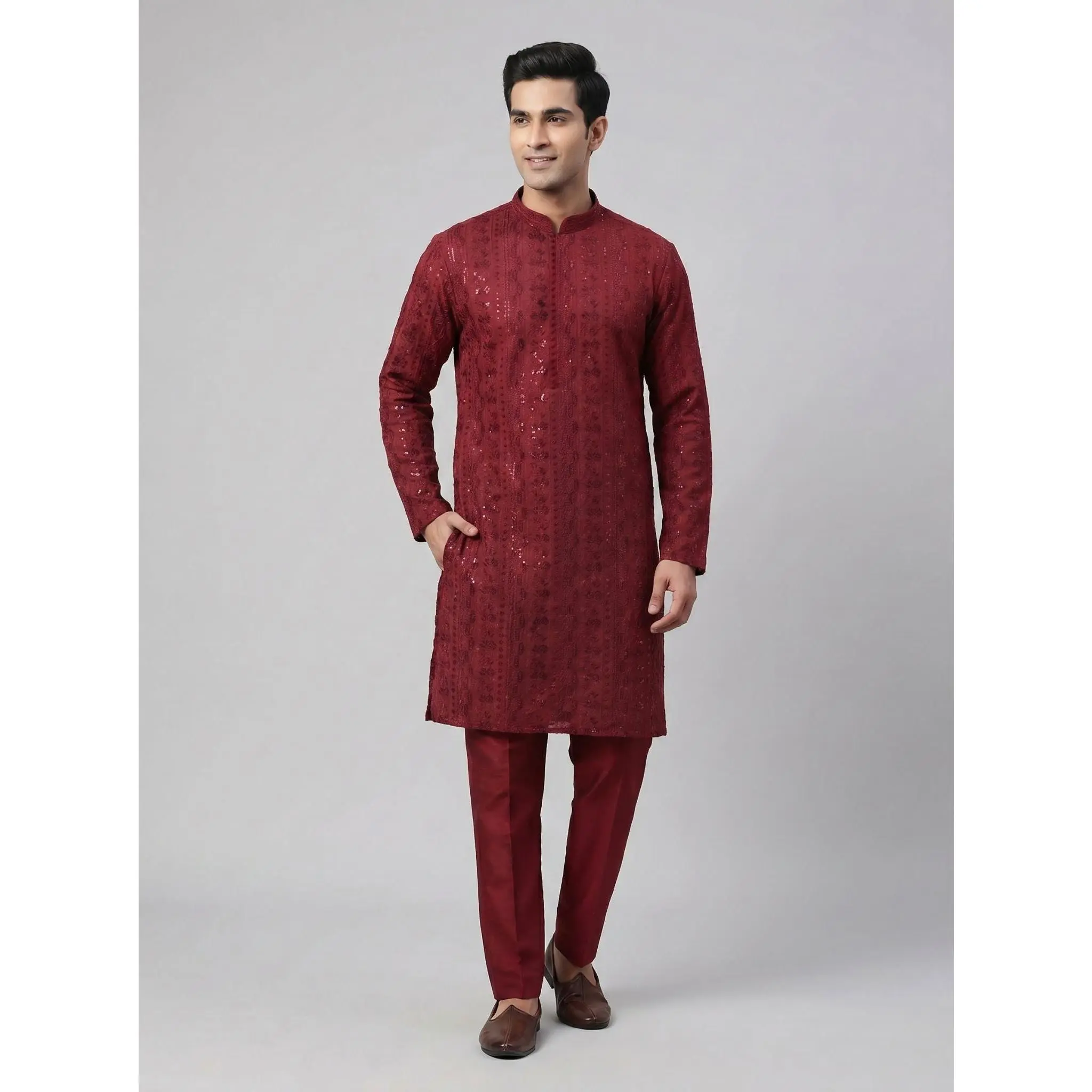 Men's Traditional Aesthetic Kurta Pajama Set - Long Sleeve Matching Elegant Plain Menswear for Modest Islamic Fashion