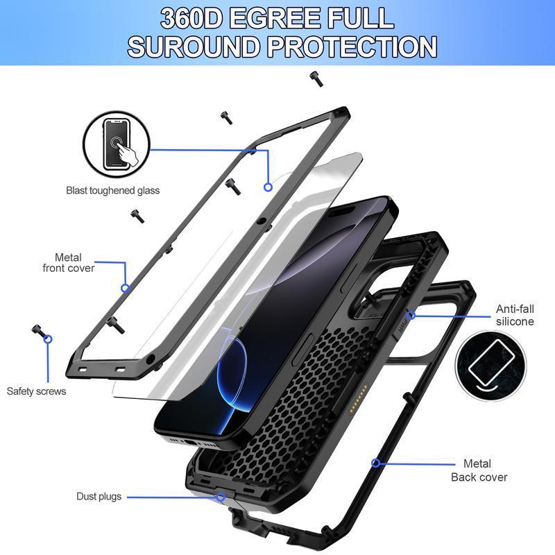Tough Heavy Duty Protection Armor Metal Aluminum Phone Case for IPhone 17 16 15 14 13 12 11 Pro Max Plus Luxury Shockproof Protection Cellphone Cover