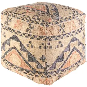 Luanda Handwoven Boho Cube Pouf, Tan/Orange