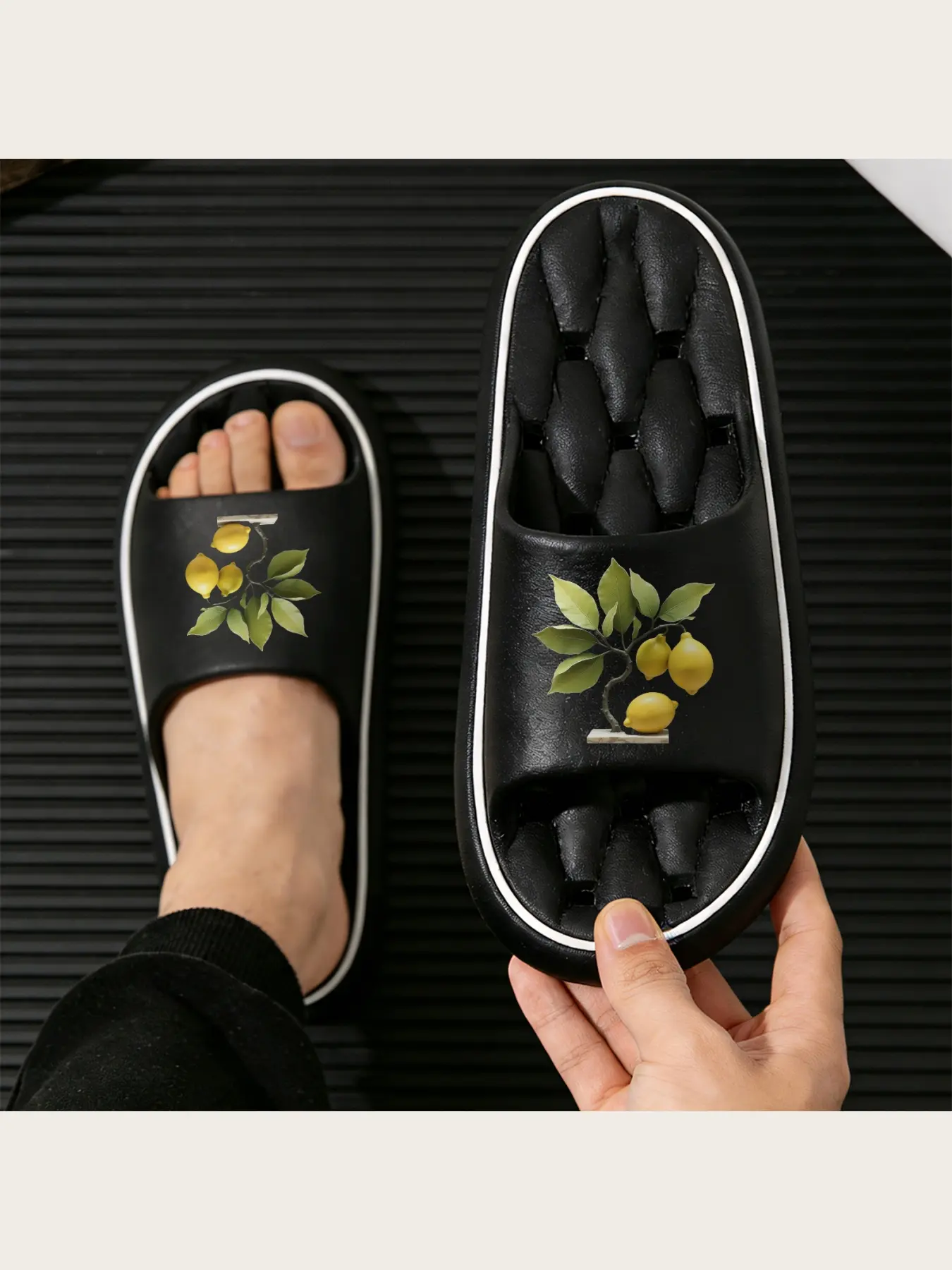 Lemon Tree Pattern Slippers for Women Men Soft Comfortable Indoor Outdoor Non-Slip Home Garden Fruit Design Lightweight Breathable Summer Footwear