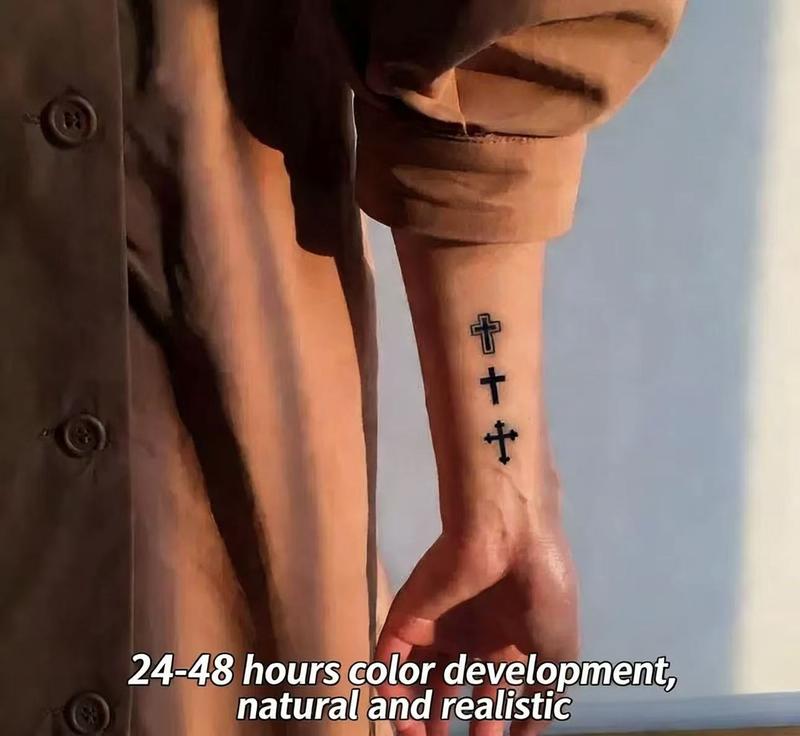 Magic Art Tattoo Stickers, 2 sheets, cross design, realistic and waterproof, semi-permanent, temporary tattoos, tattoo techniques.