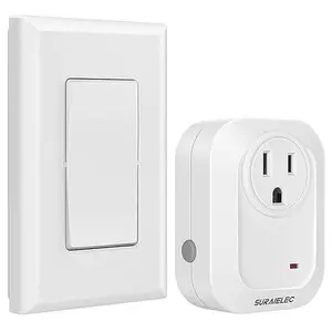 SURAIELEC Wireless Wall Switch Remote Control Outlet, No Wiring, 100ft RF Range, Pre-Programmed, Expandable Wireless Light Switches for Plug in Pendant Light, Lamp (2 Wall Switches and 1 Receiver)