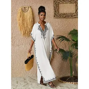 Embroidery Batwing Sleeve House Kaftan Dress Caftan Modest