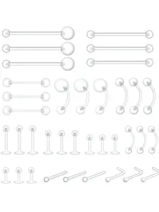 Clear Bioflex Plastic Piercing Retainers, 36pcs Surgical Grade Jewelry for Multiple Piercings, Non-Toxic & Hypoallergenic, Belly Ring, Nose Ring, Septum Piercing